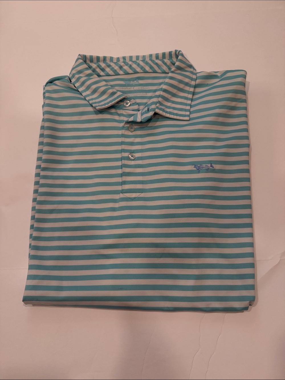 Coastal Cotton*Striped Baby Blue and White Men's Polo Shirt Mens size XL
